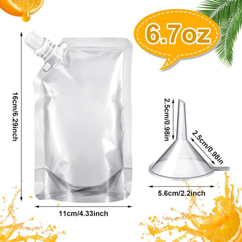 200 Sport(6.7 oz) Meanplan Pcs Reusable Plastic Pouches Bulk Squeeze Plastic Juice Drink Pouches Clear Leak Proof Bags