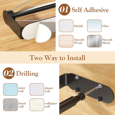 RV(2 Paper Towel Holder Under Cabinet, Single Hand Operable Wall Mount with Damping Effect, Self-Adhesive or Drilled