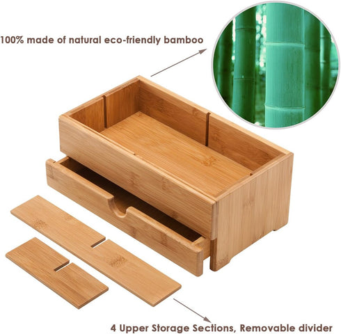 GOBAM Bamboo Wood Makeup Storage Drawer Organizer, Large Capacity Bathroom Beauty Countertop