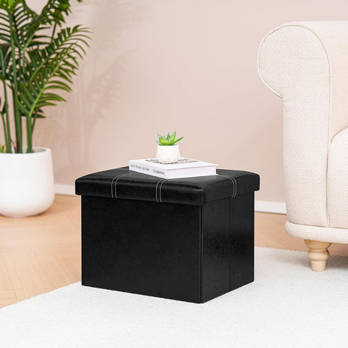 16.5"x12.6"x12.6" B FSOBEIIALEO Folding Storage Ottoman Cube, Faux Leather Footrest Seat Coffee Table, Black