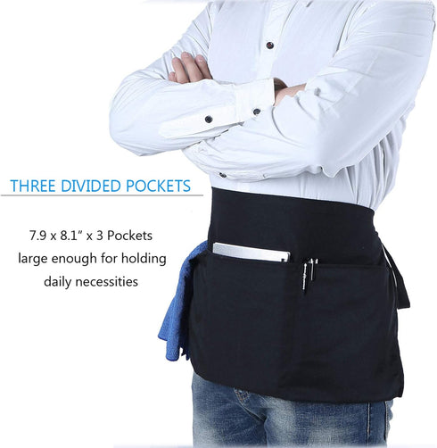 BOHARERS Black Waist Apron with 3 Pockets - Short Aprons for Waitress Waiter Server