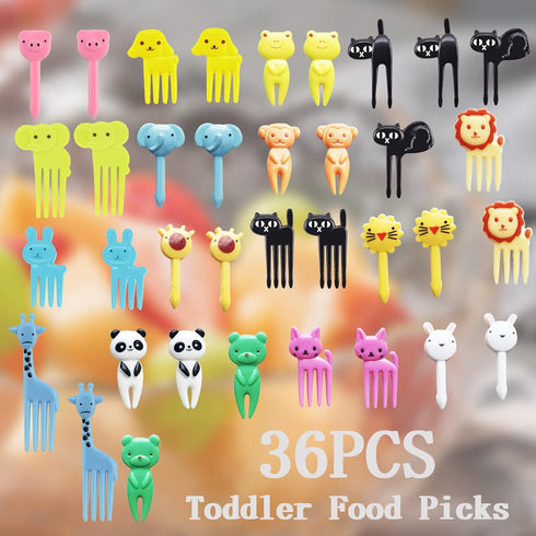 UOUYOO 36 Pcs Animal Food Picks - Cute Cartoon Animal Toothpicks for Kids Bento Lunch Accessories