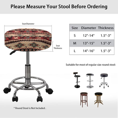 Sellikakes 12-16 Inch 2 Pack Red Tribal Horse Decor Bar Stool Covers, Round Seat Cushions Soft Chair Cover for Hotel