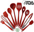 Kitchen Utensils Set, 10+1 Piece Silicone Heat-Resistant Non-Stick Cooking Tools in Red