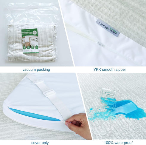 Mattress Topper Cover Protector Queen Size, 3 Inch Waterproof Bamboo Cooling Encasement with Adjustable Straps