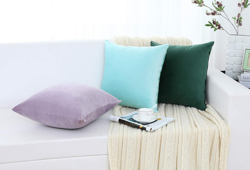 Jeneoo Comfy Soft Thick Velvet Throw Pillow Covers, 2 Pieces Decorative Solid Square Cushion Cases (Lavender, 16 x 16)