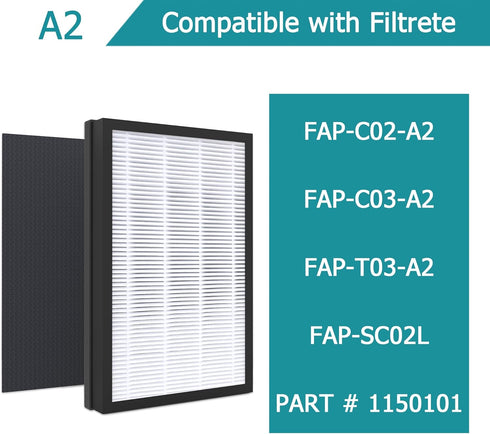 A2 H13 True HEPA Replacement Filter, Compatible with Filtrete 3M Room Air Purifier, 1-Pack
