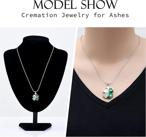 constantlife Cremation Jewelry, Memorial Urn Necklace for Ashes, Lucky Four-Leaf Clover Design, Stainless Steel Pendant