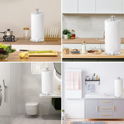 Stainless Steel Paper Towel Holder, Silver Countertop for Kitchen Bathroom, Standing Holder with Weighted Base for