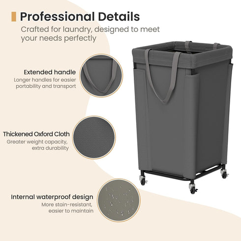 160L Laundry Basket with Wheels, Large Laundry Hamper with Removable Bag and Steel Frame, Rolling Dirty Clothes Basket