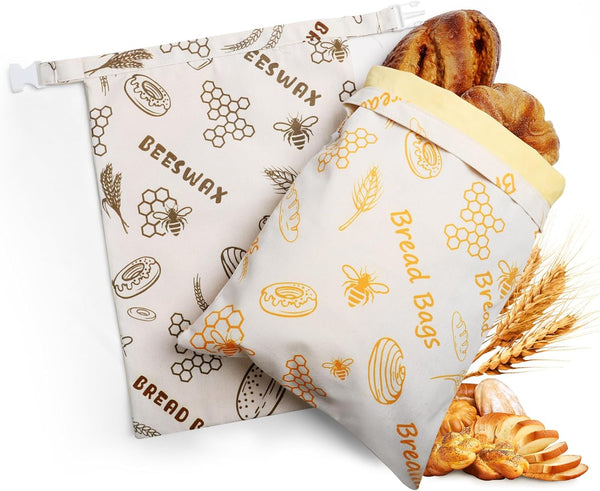 Reusable Bread Bags for Sourdough - Beeswax Cotton Bread Bags for Homemade