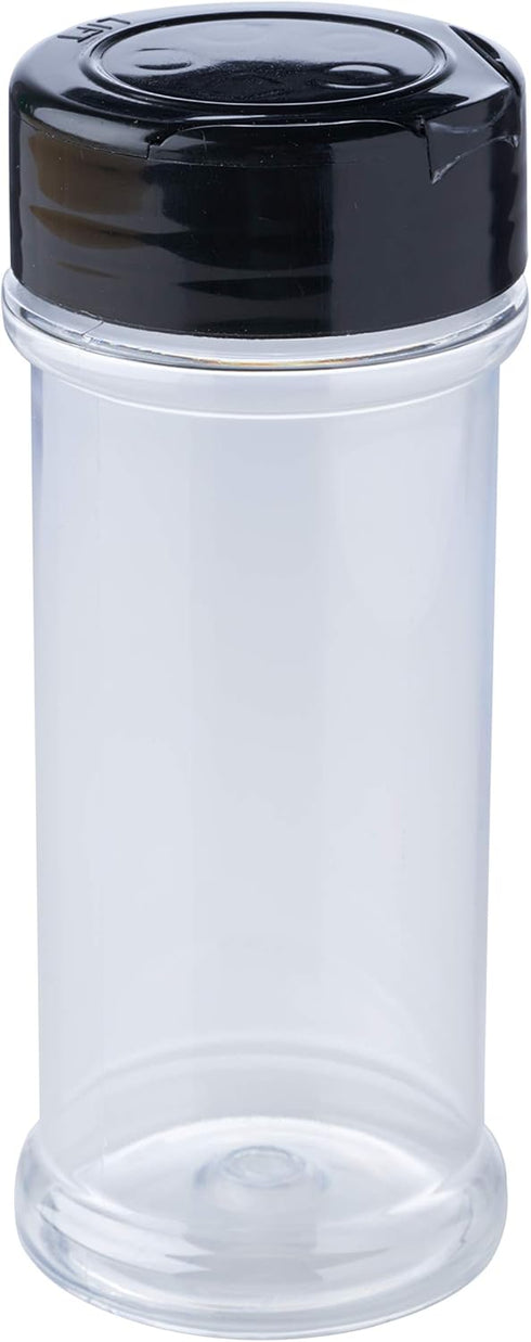 12 Pack of 6 Oz. Empty Clear Plastic Spice Bottles with Black Top Lids for Storing Salt, Sweeteners, and Spices