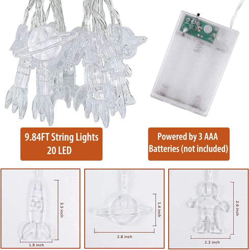20 Fielegen LED Children's Room LED String Light Astronaut Spaceship Rocket Outer Space Room Decor Holiday Party Lights