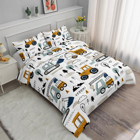 Set Set 1 2 Cartoon Car Comforter Kids Construction Printed Bedding with Comforter and Pillowcases for Boys and Girls