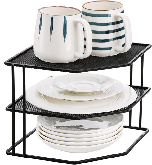 3-Tier 9x9x7.5 Inches Counter yarlung Cabinet Corner Shelf, Metal Wire Plate Rack Kitchen Corner Organizer for Cups