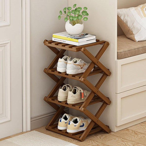 YYW Shoe Rack, Foldable Bamboo Shoes Shelf, Freestanding Shoe Storage Organiser for