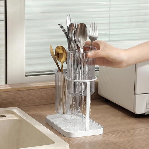 Toothbrush Holders with Drain Tray, 2 Slots Hanging Organizer for Bathroom Caddy, Clear Toothpaste and Razor Holder