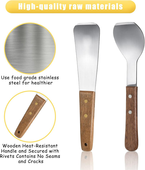 Patelai 2 Pcs Stainless Steel Ice Cream Scoop with Wooden Handle, Dessert Spade Butter Cutter for Dining Kitchen Utensil