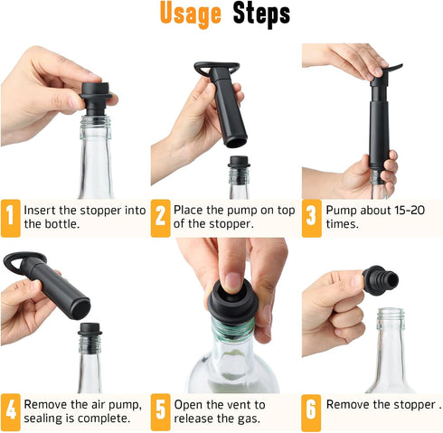 4 OWO Wine Vacuum Pump and Stopper, Wine Saver & Preserver, Reusable Air Remover Pump Keeps Fresh