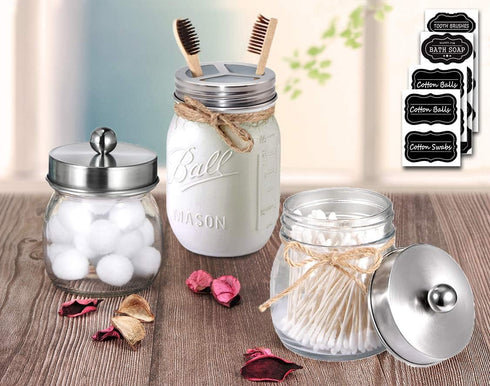 Mason Jar Bathroom Accessories Lids Set (4pcs) - Jars Not Included - Soap Dispenser, Toothbrush Holder, Apothecary Lids