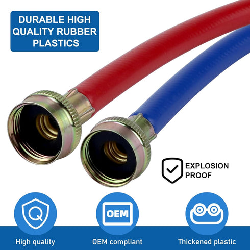 6FT Rubber Washing Machine Hoses, Universal Burst Proof Water Supply Lines for Hot and Cold Water (2 Packs)