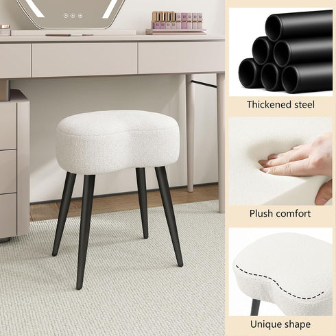 17.7in Teddy Velvet Vanity Stool, Upholstered Makeup Chair with Sturdy Metal Legs, Soft Padded Ottoman Footrest, Modern