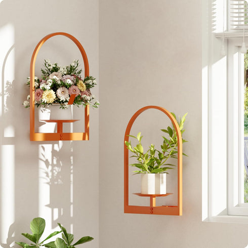 2-Pack Orange Metal Wall Plant Holder - Wall Mounted Plant Stands and Hanging Holders for Indoor Planter and Flower Pot