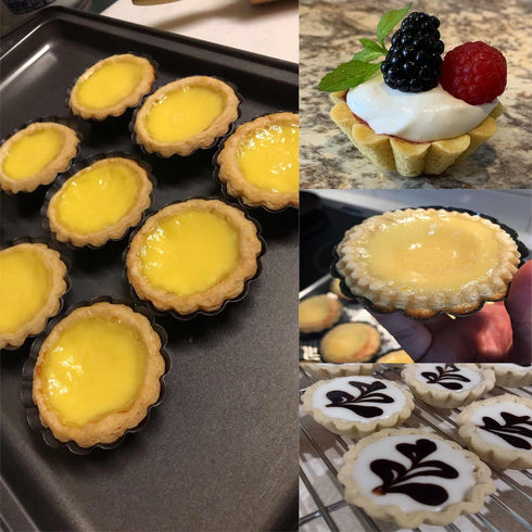 Egg Tart Molds 12PCS Mini Carbon Steel Non Stick Tart Pans for Baking, 2.6 Inch Tart Pan Set