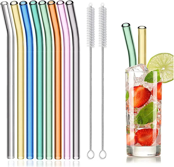 8 Pcs Reusable Glass Straws - Eco-friendly 8"x8mm Drinking Straws for Smoothies, Milkshakes, Multi-Color Mixed