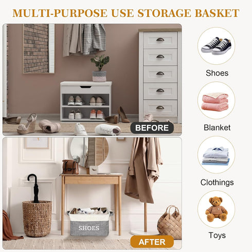Closet, Lukeline Fabric Shoe Basket for Entryway, Hallway or Mudroom - Flodable Space-Saving Storage Bin for Decorative