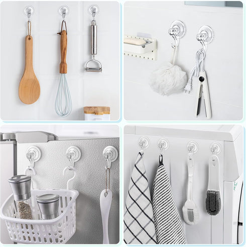 VIS'V Suction Cup Hooks - Small Heavy Duty Shower Suction Hooks, Removable and Reusable, Clear (4 Pcs)