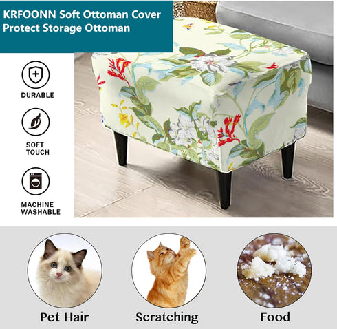 55"-63" 06 KRFOONN Stretch Ottoman Cover Slipcovers Rectangle Fit Length Footrest Stool Covers Printed Ottoman Cover
