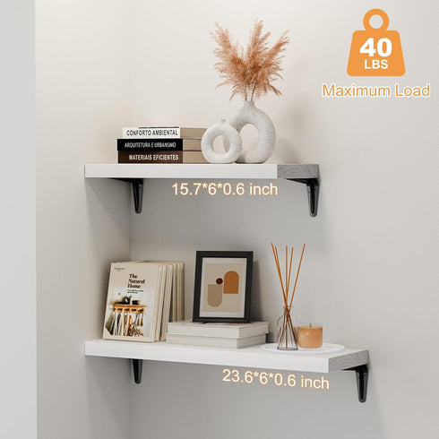Set 6, 15.7in White(fs-40-w) SKYSEN Floating Shelves for Wall of Wood Wall Shelf for Decor, Bathroom, Bedroom, Storage