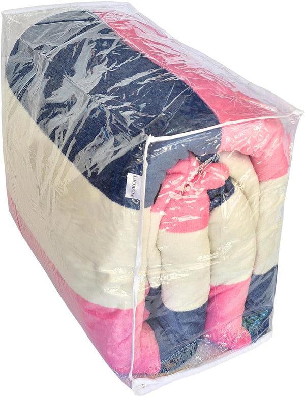 Set of 6 Clear Vinyl Storage Bags with Zipper, 24x20x11 Inch, Space Saver for Blanket, King Size Pillows