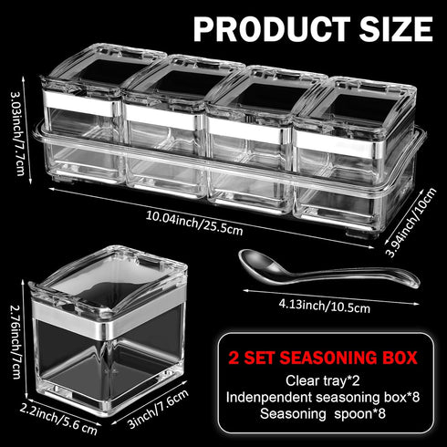 2 Set 10 4 3.2 8 Acrylic Seasoning Organizer Box x x in Clear Seasoning Rack Spice Pot Condiment Container with Lid