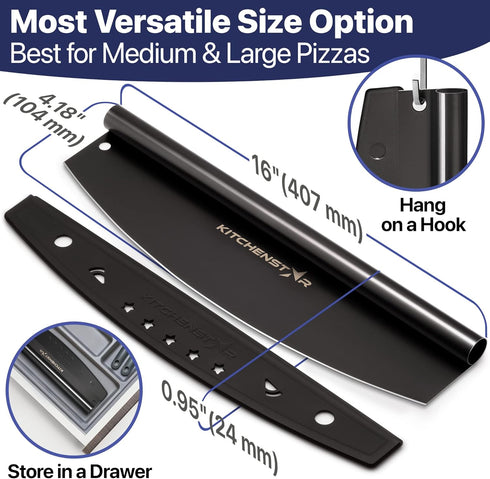 KitchenStar 16-Inch Pizza Cutter Rocker Blade - Sharp Stainless Steel Slicer Knife, Large Black Nonstick
