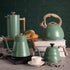 2.7 (JX2020-SB30) Poliviar Tea Kettle, Quart Seaweed Green Finish with Wood Pattern Handle Loud Whistle Food Grade