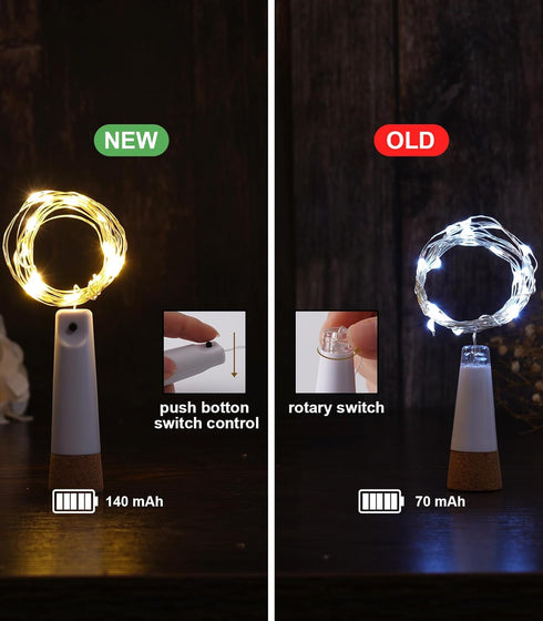 4 Pack 20 6.6 Wine Bottle Lights with Cork, USB Rechargeable Cork Lights for Wine Bottles,Christmas, Valentine's