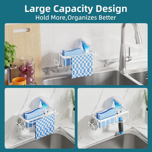4-in-1 TAILI Sink Caddy with Strong Suction Cup, Sponge Holder for Kitchen Sink Organizer, Removable, Rustproof