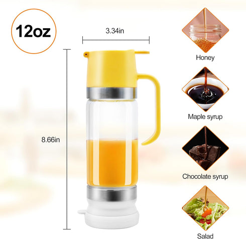 aeloer 12 OZ Glass Honey Dispenser No Drip with Stand, Honey Pot Jar with Handle, Syrup Dispenser for Coffee or Tea