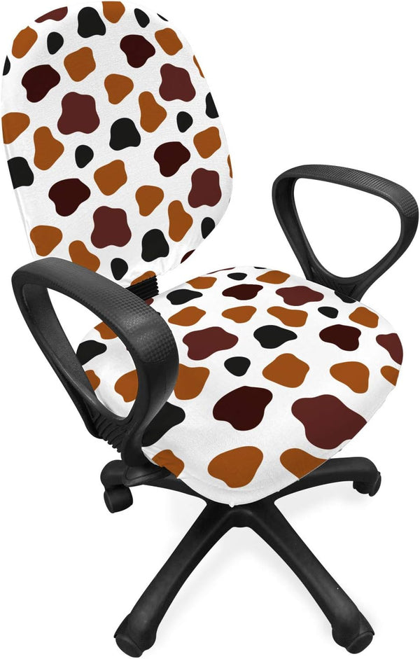 Ambesonne Cow Print Office Chair Slipcover, Charcoal White Cow Skin Abstract Spots, Standard Size