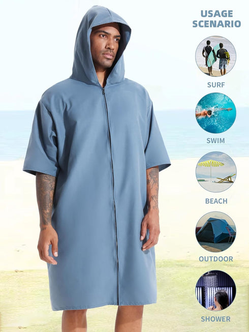 PISIQI Surf Poncho Changing Robe with Hood Absorbent Quick Dry Microfiber Wetsuit Changing Towel for Beach Surfing Men