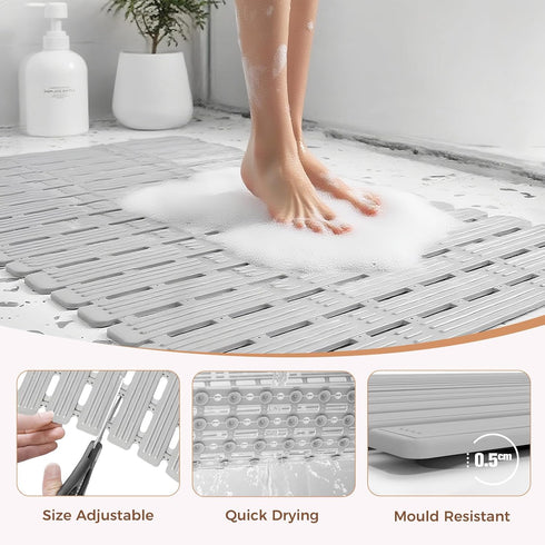 PuoWeo 35.4 15.7 Bathtub Mat Non Slip for Bathroom with Suction Cups and Drain Holes * Shower Mat for Inside Shower
