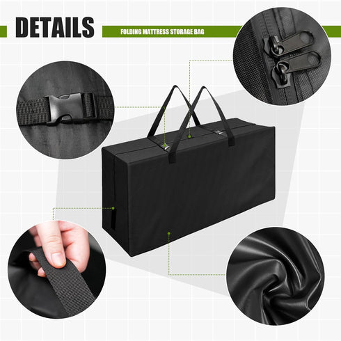 Folding Mattress Bag Waterproof - Black Heavy Duty Carry Case Fits up to 4 Queen Mattress for Tri-Fold Storage