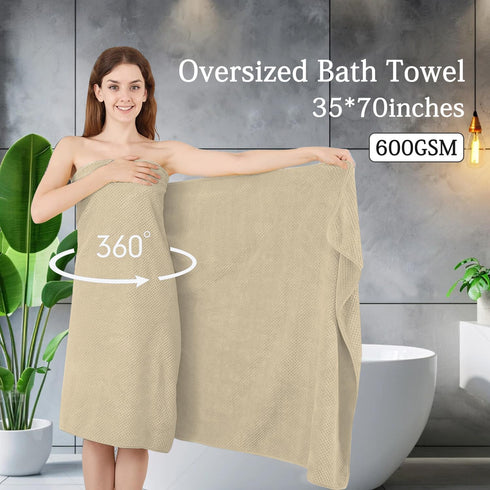 Set 35x70 Inches 600 Set (4-Pack) Extra Large Bath Towels - Beige Luxury GSM Oversized Bath Sheet Towel,Ultra Soft