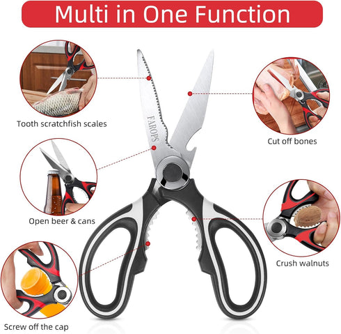 Heavy Duty Kitchen Scissors 2-Pack - Raptor Meat Shears, Dishwasher Safe, Stainless Steel Multi-Function Cooking