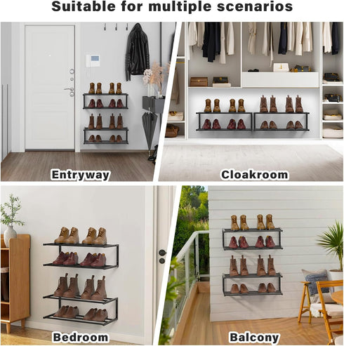 1 Pack, 25.9 Inch 6 Wall Mounted Shoe Organizer Wall Mounted Shoe Rack Holds Pairs, Space Saving Metal Wall Shoe Rack