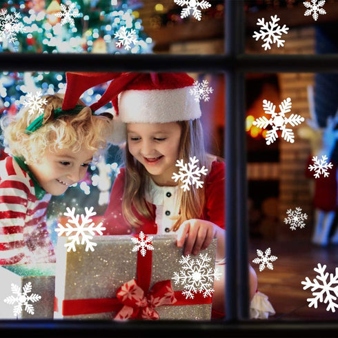 LUDILO 135Pcs Christmas Window Clings, Snowflakes Window Decals for Christmas Decorations, Ornaments
