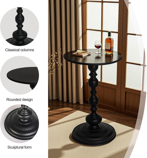 OIKASSU Metal Small Round End Table,Vintage Bedside Drink Table Nightstand for Small Spaces,Modern Accent Pedestal