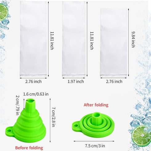300 3 2x12 Inch, 3x12 Inch, 3x10 Inch Pcs Ice Lolly Bags Disposable Ice Cream Mold Bags with Silicone Funnel, Size